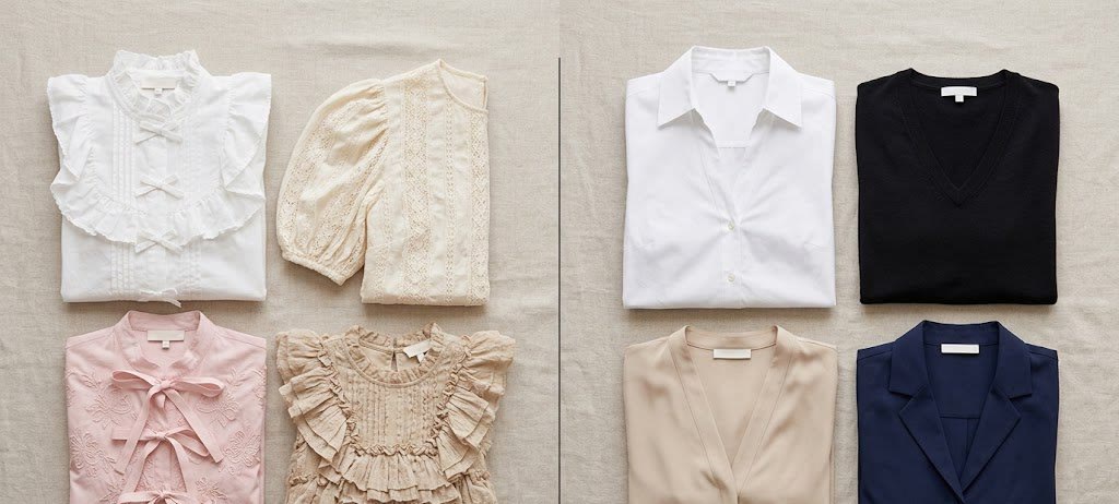 骨格ストレートが選ぶべきシンプル服と避けるべき装飾過多服の対比